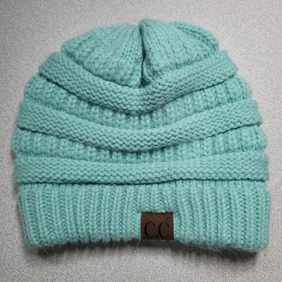 C.C. Mint Green Knitted Cap One Size Warm Cozy Soft Stretchy - Picture 1 of 2